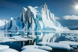 an iceberg in the middle of a lake with snow. AI-Generated photo
