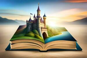 an open book with a castle on top. AI-Generated photo