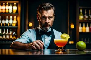 bartender preparing cocktail at bar. AI-Generated photo