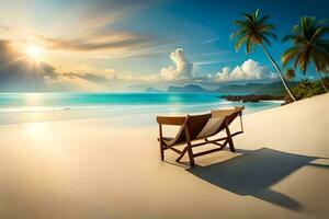 a beach chair and palm trees on a sunny day. AI-Generated photo