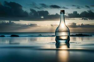 un mensaje en un botella en el playa. generado por ai foto