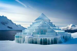 an ice house with a pyramid on top of it. AI-Generated photo