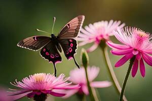 mariposa en rosado flores generado por ai foto