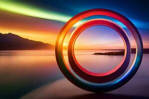 a colorful circle with a rainbow light in the middle. AI-Generated photo