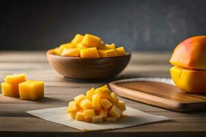 mango cubes and a bowl of sliced mango. AI-Generated photo