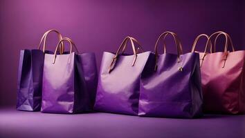 Purple shopping bags. Purple background.. Ai Generated photo