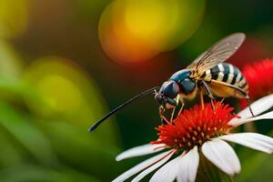 un avispa es sentado en un flor. generado por ai foto