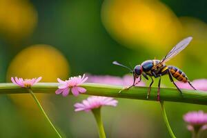 a wasp is sitting on a flower stem. AI-Generated photo