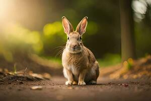 un Conejo sentado en el suelo en el Dom. generado por ai foto