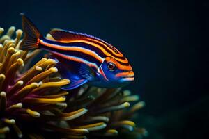 a colorful fish with stripes on its body. AI-Generated photo