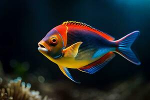 a colorful fish with a black background. AI-Generated photo