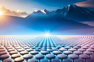 a large field with many rocks and mountains. AI-Generated photo