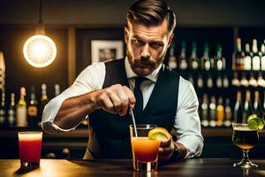 barman mezcla cóctel en bar. generado por ai foto