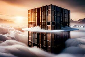 a building floating in the clouds. AI-Generated photo