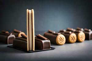 chocolate bars with a long piece of chocolate on top. AI-Generated photo