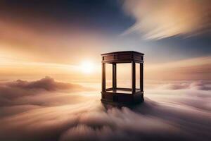 a phone booth in the middle of the clouds. AI-Generated photo