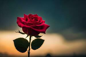 a single red rose is shown against a dark sky. AI-Generated photo