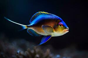 a colorful fish with a black background. AI-Generated photo