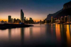 el ciudad horizonte a oscuridad en hong. generado por ai foto