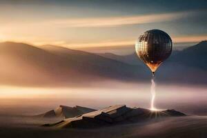 a hot air balloon flying over a desert landscape. AI-Generated photo