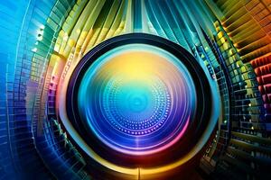 a colorful circular lens with a bright light. AI-Generated photo