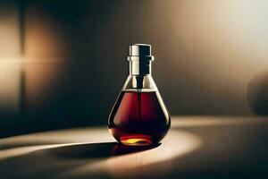 a bottle of cognac on a table. AI-Generated photo