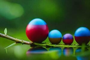 Pascua de Resurrección huevos en un rama. generado por ai foto