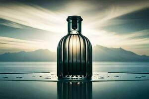 a bottle of whisky is sitting on a table. AI-Generated photo