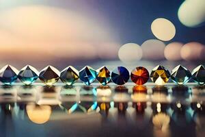 a row of colorful crystals on a table. AI-Generated photo