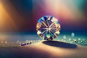 a diamond on a table with water droplets. AI-Generated photo