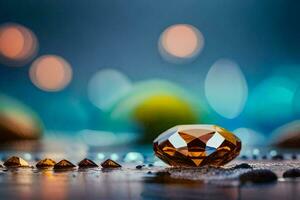 a diamond is sitting on the ground with other gems. AI-Generated photo