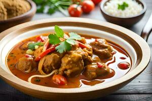 chicken curry in a bowl with spices and vegetables. AI-Generated photo