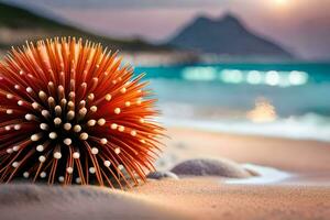 a sea urchin on the beach. AI-Generated photo