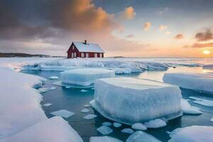 the house in the middle of the ice. AI-Generated photo