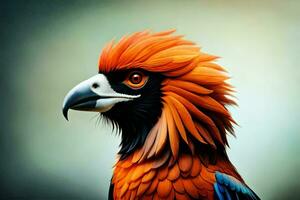 a colorful bird with a black beak and orange feathers. AI-Generated photo