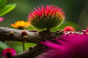 un flor es creciente en un rama. generado por ai foto