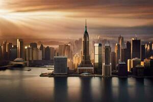 the city skyline of new york is seen in this photo. AI-Generated photo