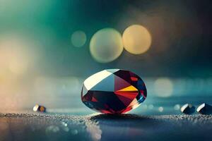 a diamond is sitting on the ground with a few drops of water. AI-Generated photo