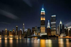 el Manhattan horizonte a noche. generado por ai foto