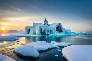 un Iglesia en el medio de un iceberg. generado por ai foto