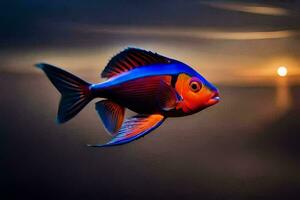 a fish with a bright blue and orange body. AI-Generated photo