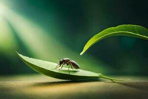 un pequeño insecto en un hoja. generado por ai foto