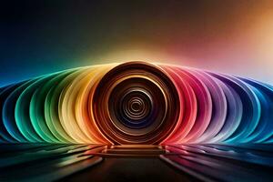 colorful spiral in the dark with a light shining on it. AI-Generated photo
