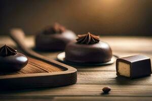 chocolate desserts on a wooden table. AI-Generated photo