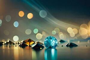 a diamond is sitting on the surface of a water surface. AI-Generated photo
