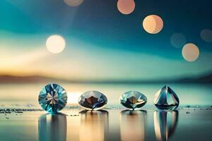 four diamond shapes are sitting on the beach. AI-Generated photo