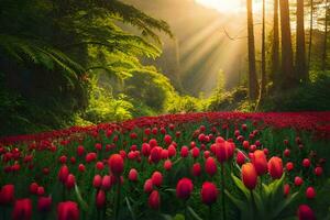 foto fondo de pantalla bosque, el sol, flores, el sol, el bosque, el sol, el. generado por ai