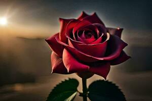 a red rose is shown in front of the sun. AI-Generated photo