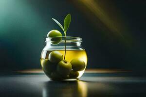 olives in a jar. AI-Generated photo