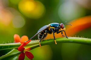 un avispa en un flor. generado por ai foto